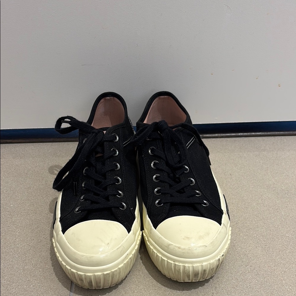 All Saints Black and Cream Lace-Up Sneakers